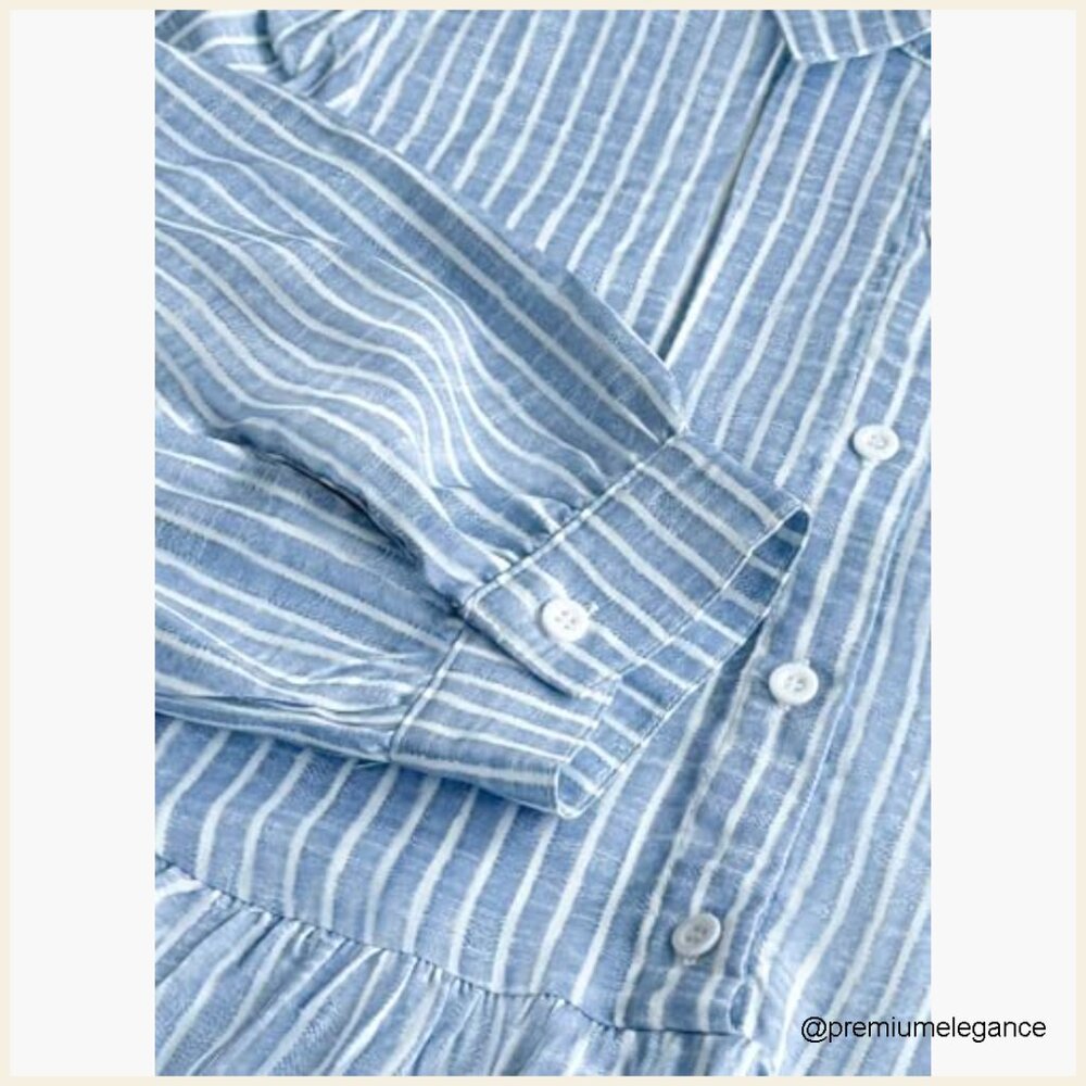 Maxi Dress with Pockets, 3/4 Sleeve, Loose Fit, Tiered Skirt, V-Neck - Picture 5 of 7